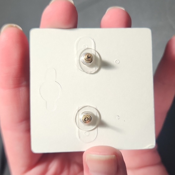 Brand New Golden Rim Leaf Earrings: Blue and Pearl White Accents - Picture 2 of 2